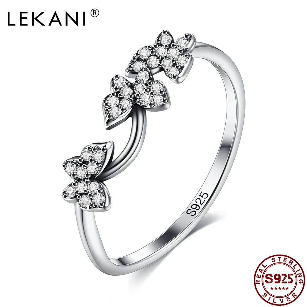 

LEKANI Real 925 Sterling Silver Ring Wave Butterfly Women Rings Cubic Zirconia Natural Fine Jewelry New Arrivals On Sale Gift