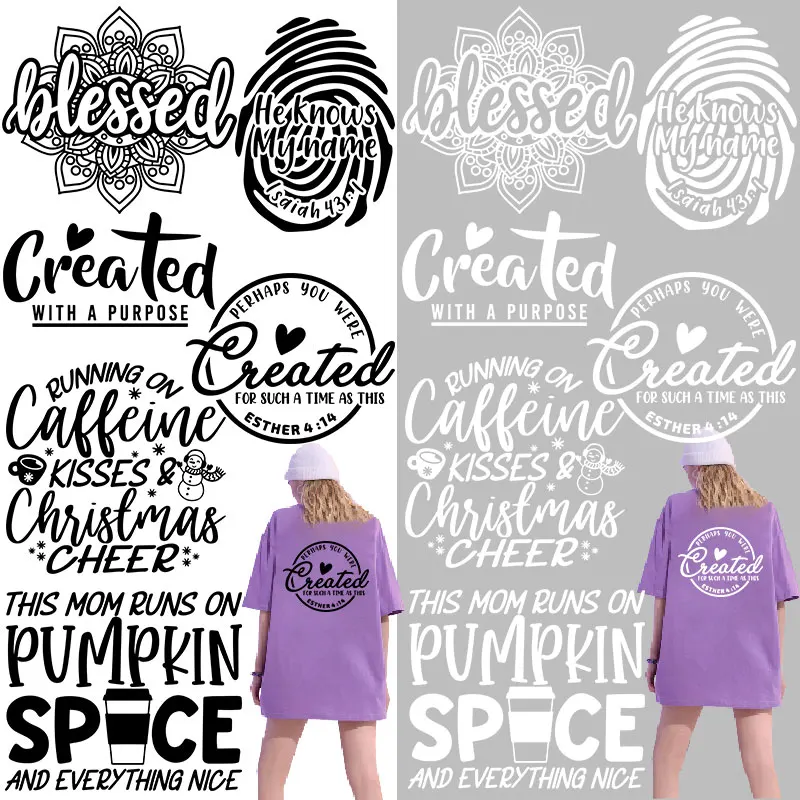 

'This Mom Runs On Pumpkin Spice And Everything Nice' Heat Transfer for Clothing Printed Stickers Printed Decoration Appliques