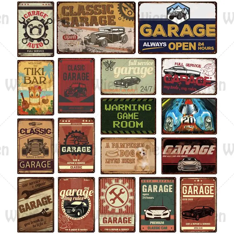 

Classic Garage Metal Plaque Tin Signs Car & Repair & Service Open 24/7 Vintage Metal Poster Decorative Plates Garage Wall Decor