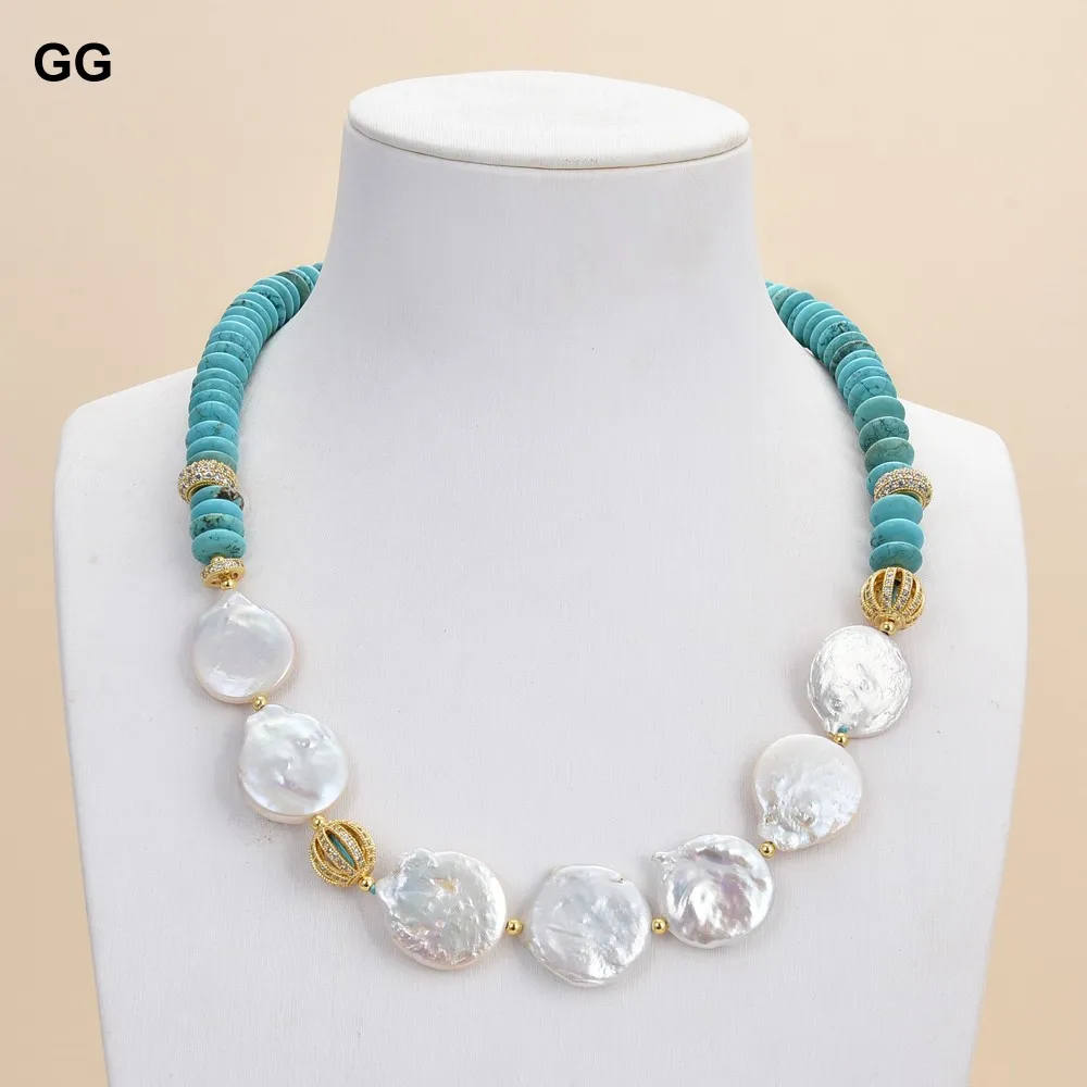 

GG Jewelry 20" Freshwater White Keshi Pearl Blue Turquoise Necklace Women Jewelry