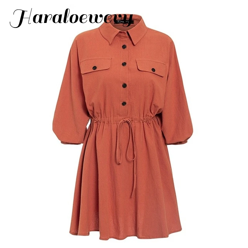 Винтажное прочный фонарь рукав Короткое мини платье отложной воротник кружево