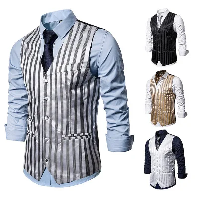 

Men's suit vest autumn and winter new fashion European size men's casual suit vest striped vest vest 055