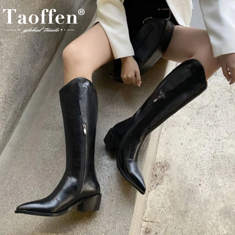 

Taoffen/женские сапоги до колена; Зимняя обувь из натуральной кожи на квадратном каблуке; Женские модные высокие сапоги; Женская обувь; Размеры ...