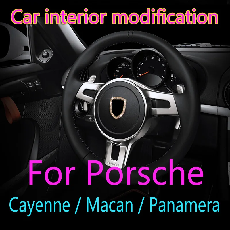 

For Porsche Cayenne Macan Panamera Car Interior Modification Car Steering Wheel LOGO Decoration Refit Diamond Ornament