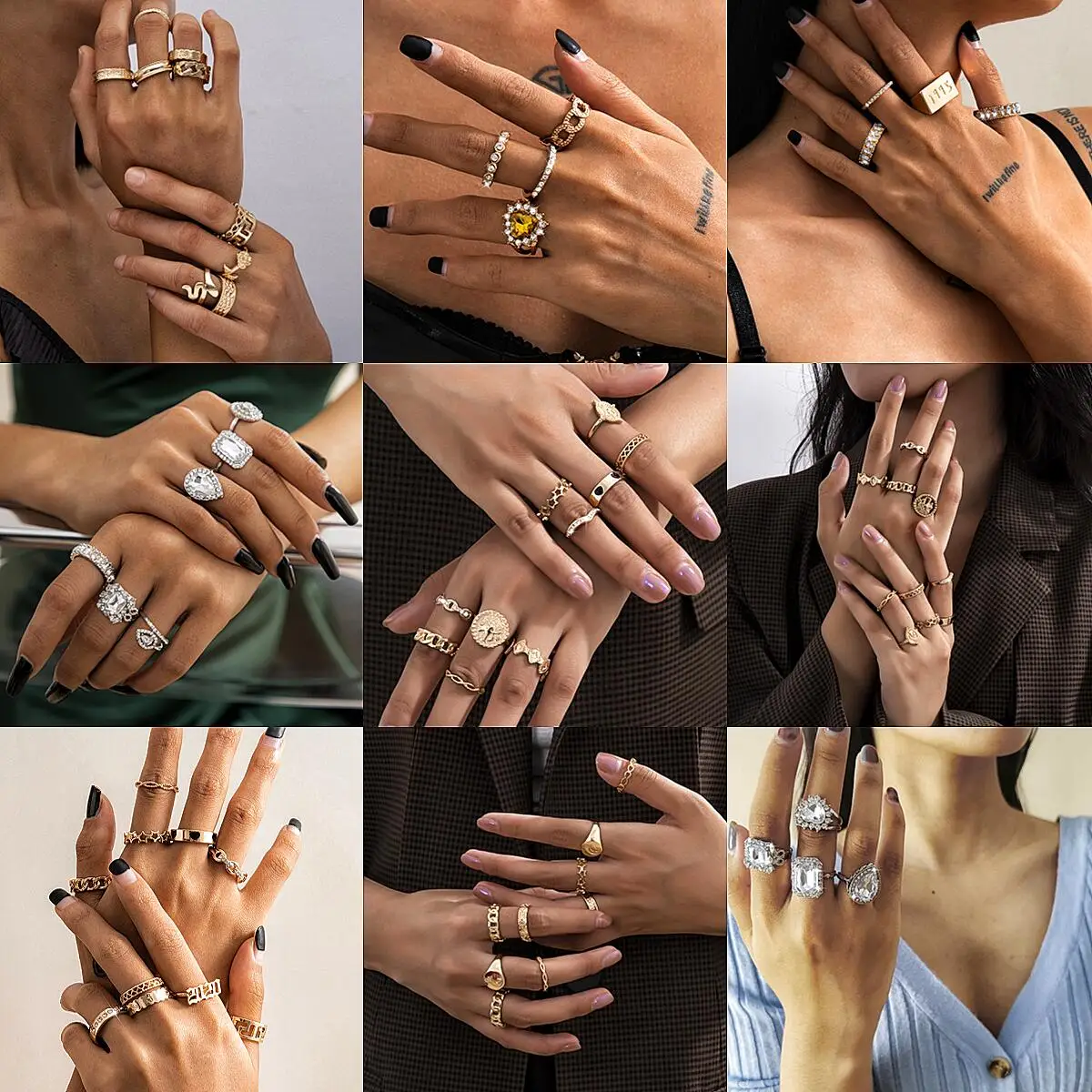 

30 Retro Punk Women's Ring Sets Simple Geometry Bohemian MIDI Design Style Fashion Women's Jewelry Birthday Gift