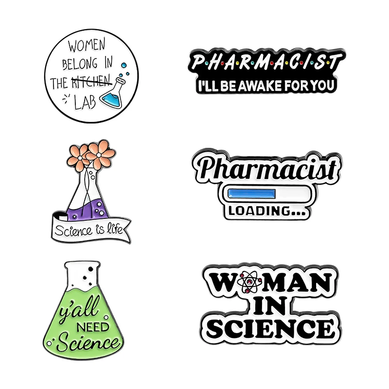 

Chemistry Pharmacist Equation Brooch Math Science Enamel Pin Bag Lapel Pin Black White Badge Jewelry Gift for Friends Wholesale