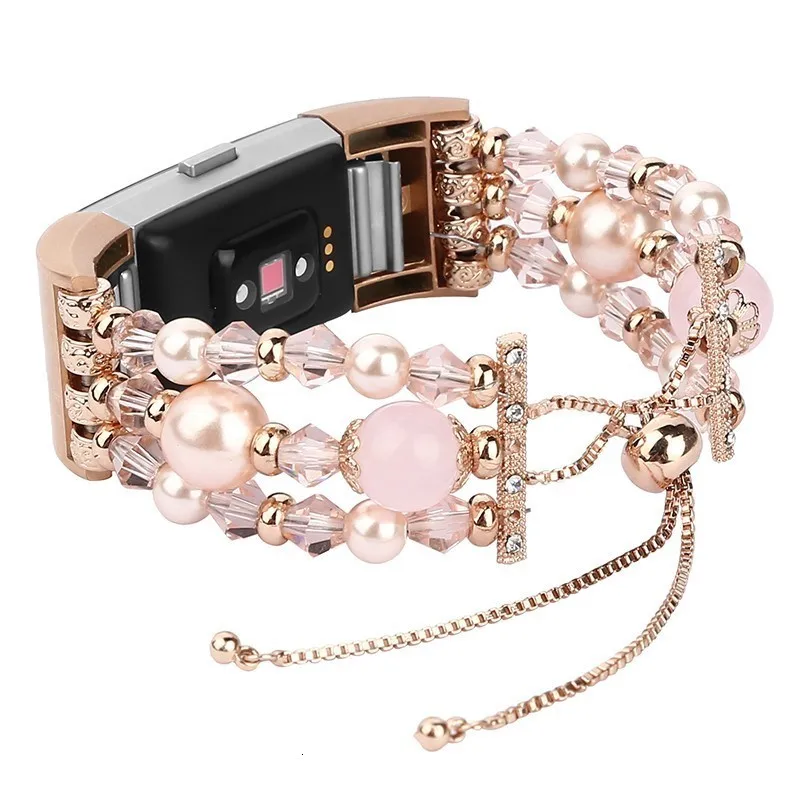 

Adjustable Bands Fashion Crystal Beads Womens Girls Replacement Wristband Strap for fitbit Change2 handmade watch bracelet