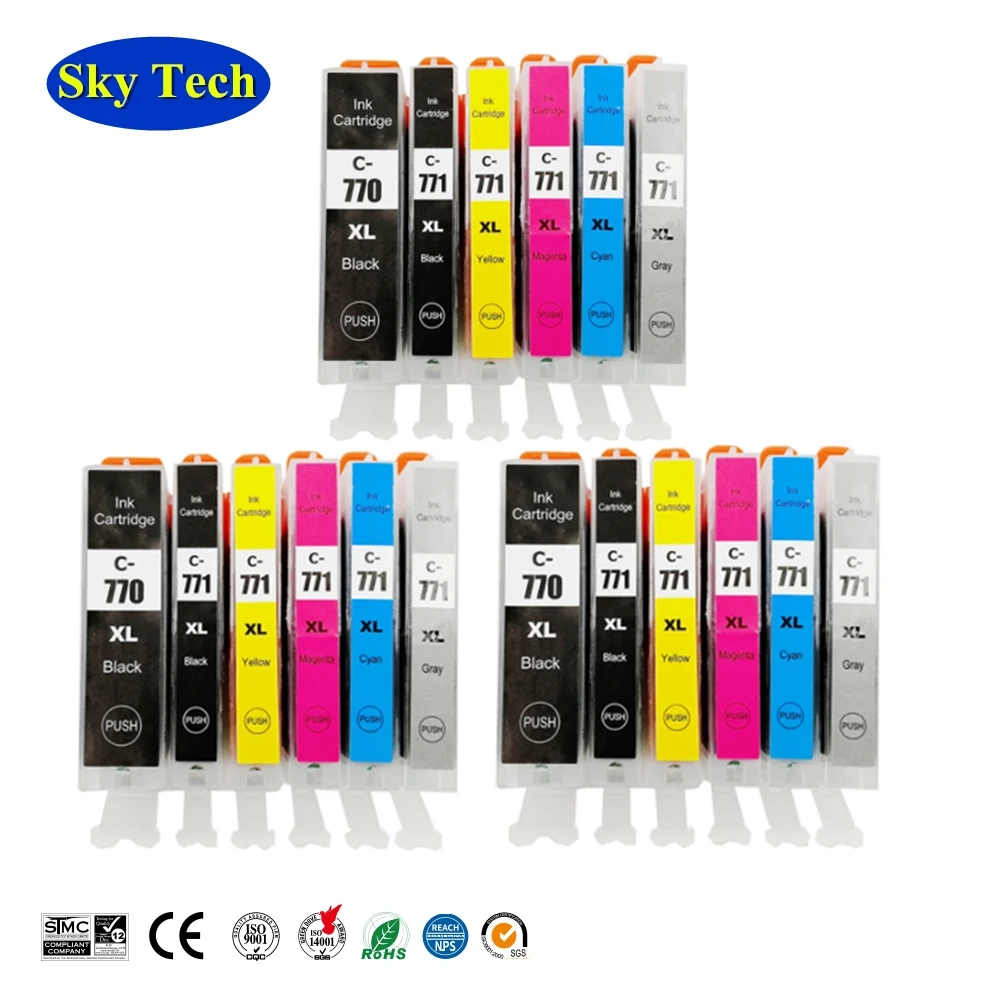 Совместимые картриджи с чернилами для Canon PGI770 CLI771 PGI-770 Pixma MG5770/MG6870/MG7770/TS5070/TS6070/TS8070 и