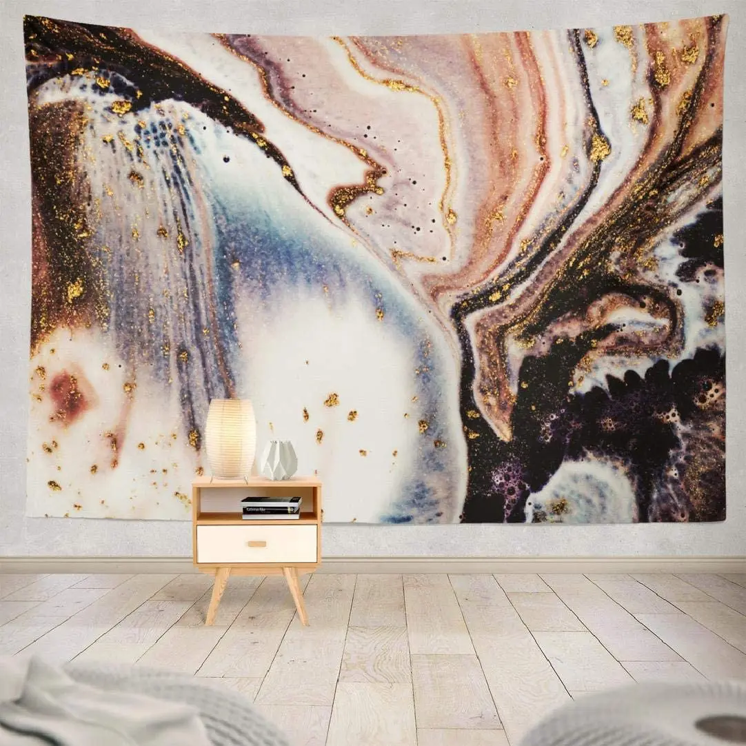 

Contemporary Art Gold Peach and Violet with Wall Hanging Tapestry