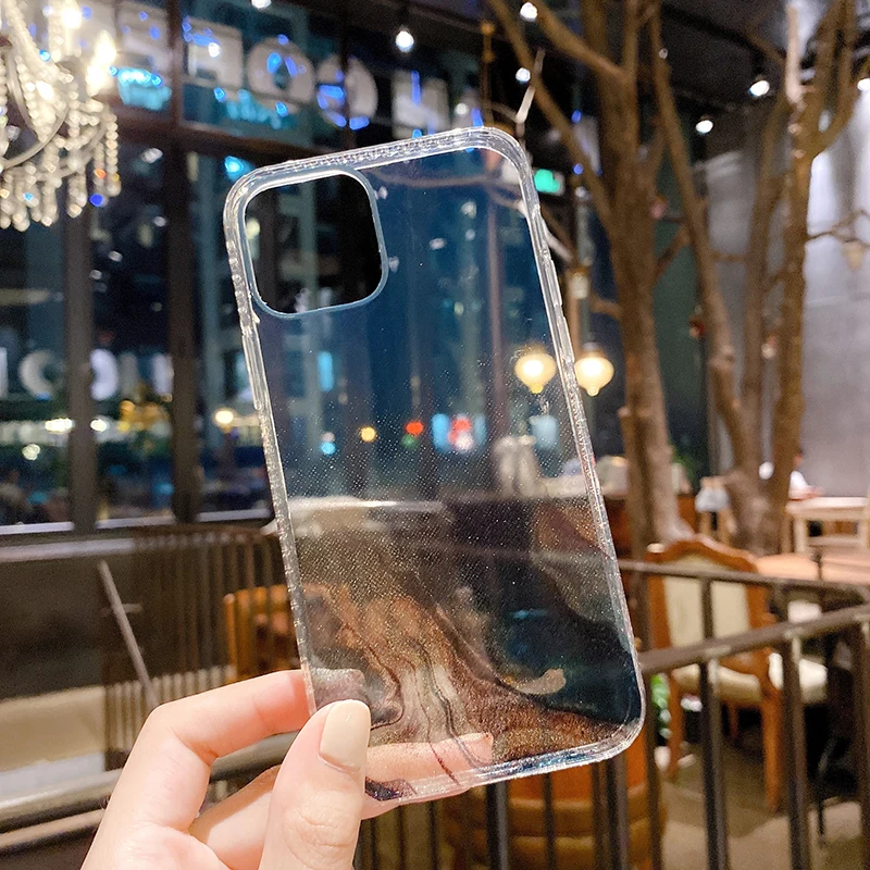 

Clear Glitter Plating Phone Case For iPhone 12 11 Watercolor Back Cover