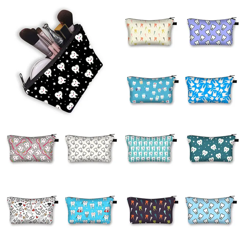 

3D Teeth Printed Cosmetic Bags for Women Travel Makeup Bag Organizer Waterproof Cosmetic Case Girls Mini Handbag Toiletry Tool