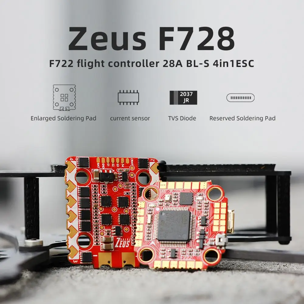 Гоночный Дрон HGLRC Zeus F728 STACK FPV 3-6S F722 Контроллер полета 28A BL_S 4 в 1 ESC Поддержка функции I2C