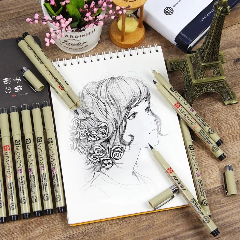 12 шт. Sakura Pigma Micron художественные маркеры ручки для рисования водонепроницаемые иглы крюк линия кисть для эскиза канцелярские принадлежности для творчества ручка поставки
