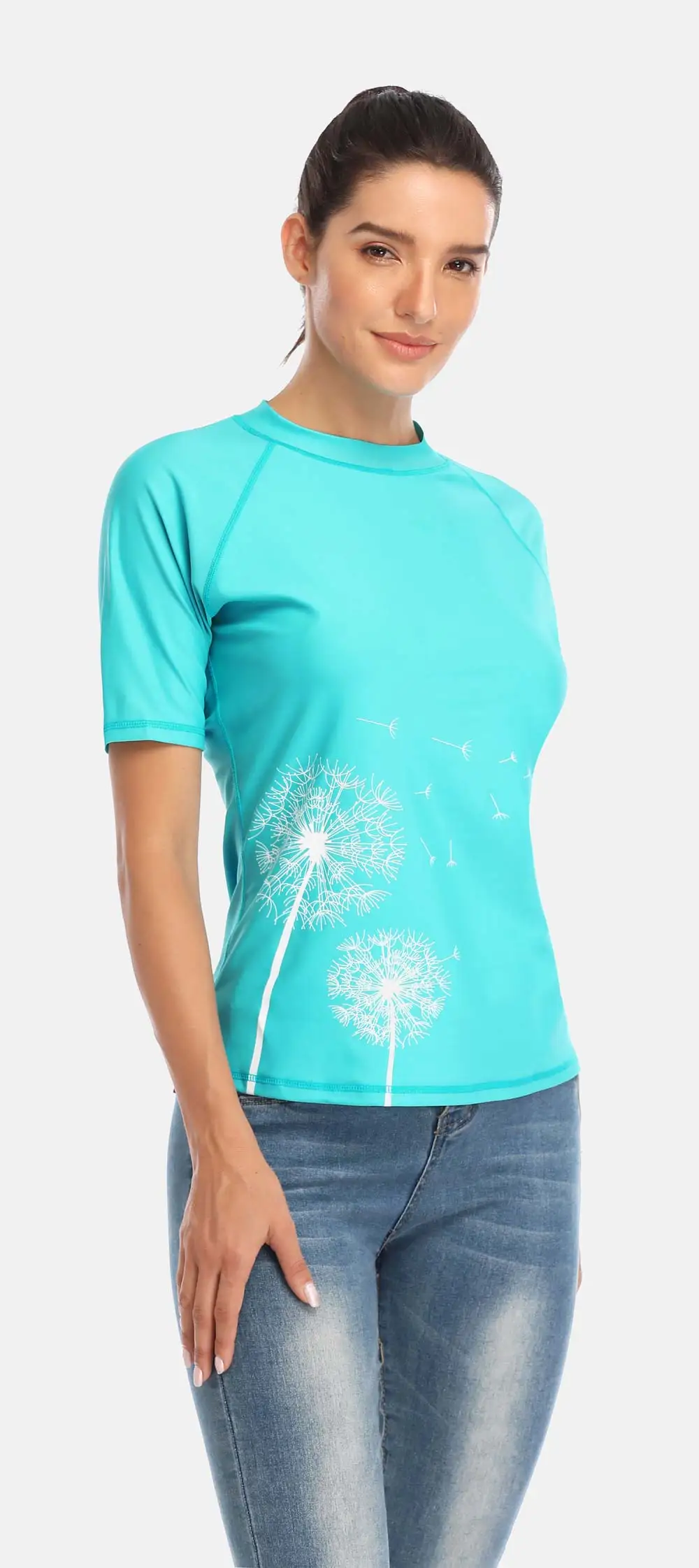 Charmleaks Женский короткий рукав Rashguard купальник с цветочным принтом купальник для серфинга Топ Rashguard UPF50+ рубашка для бега на велосипеде Рубашки