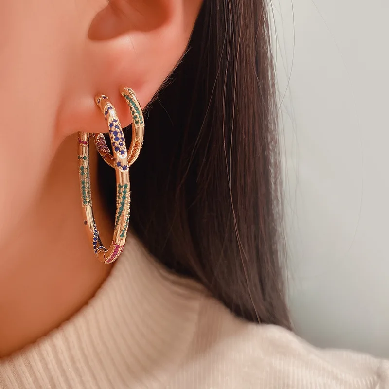 

Colorful striped earrings with big ear rings Design sense Curved big ring earrings online celebrity earrings French earrings