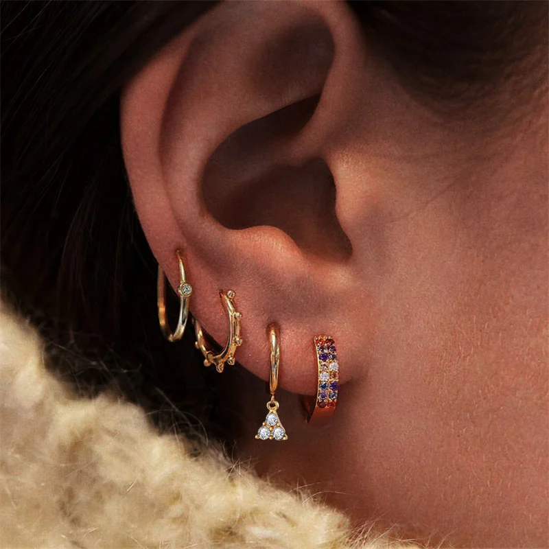 

4Pieces Triangle Stud Earrings Set For Women Men Unisex Girls Bohemia Colourful Inlaid Zircon Stud Ear Geometric Jewelry