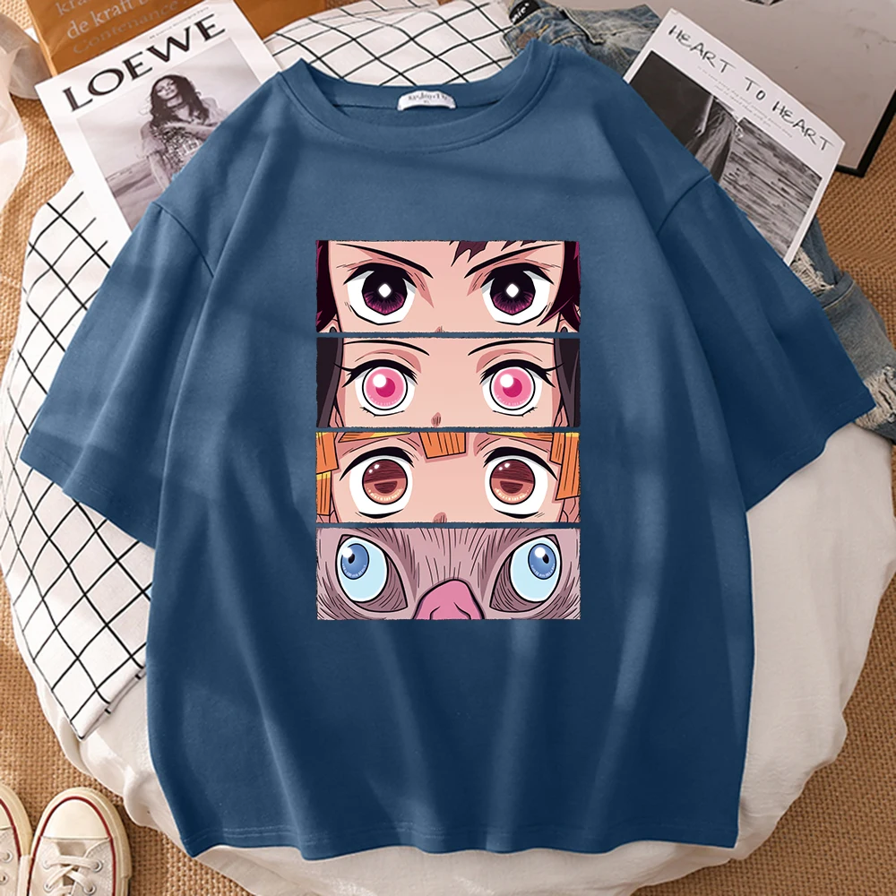 

Demon Slayer Anime Eyes Print Woman Oversize T-shirt Summer O Neck Short Sleeve Top Plus Breathable Soft Personality Kawaii Tops