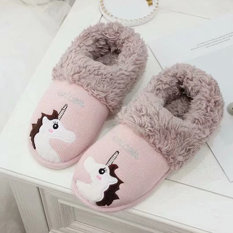 Cute cartoon knitted cotton Plush women's home slippers indoor antiskid couple bag and home cotton shoes man