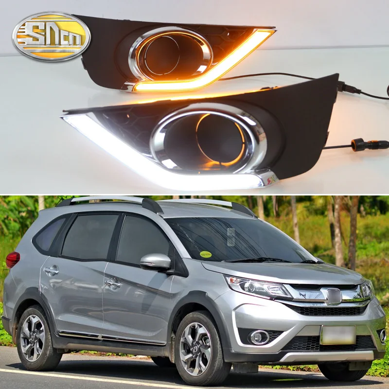 

Для Honda BRV BR-V 2015 2016 дневной ходовой светильник светодиодный DRL ABS противотуманная фара крышка для вождения светильник s желтый указатель пово...