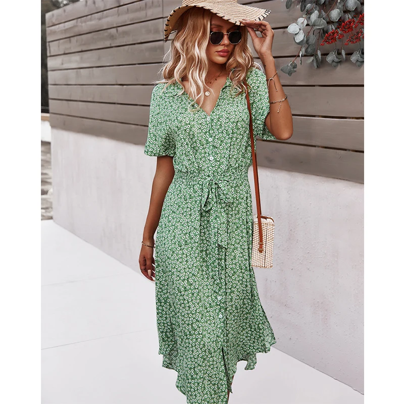 

Dresses For Women Casual Short Sleeve 2021 Beach Dresses Women's Summer Holiday Sundress Floral Long Dress Tunics Robe Femmle