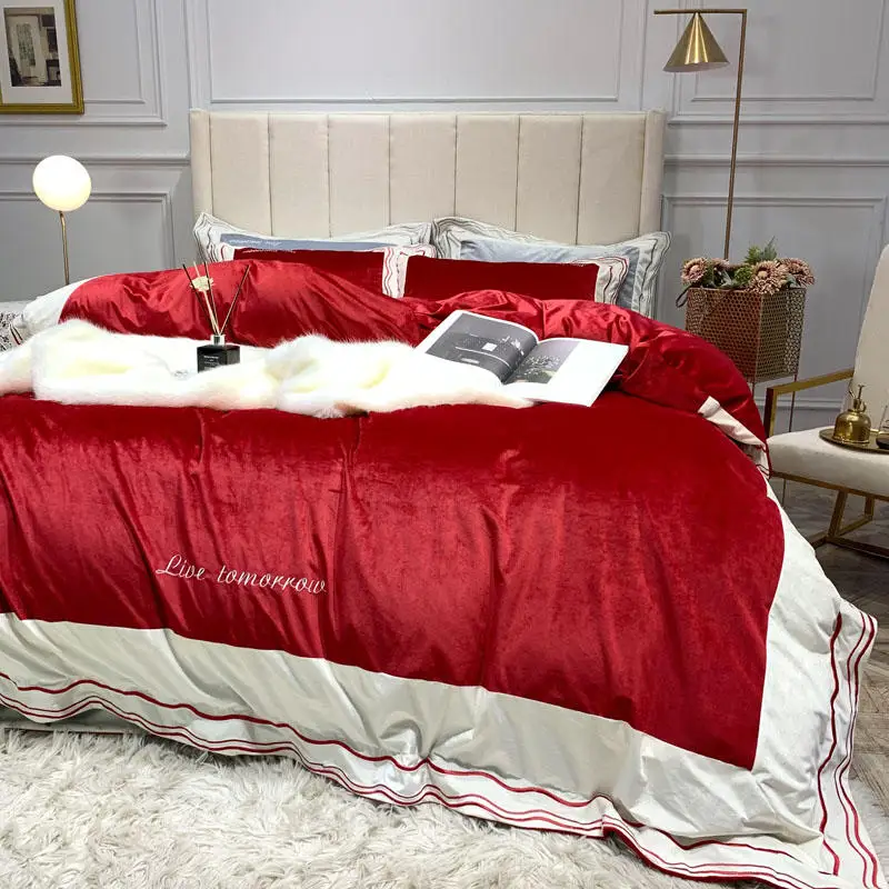 Lisi тканевый Комплект постельного белья с вышивкой набор красный комплект