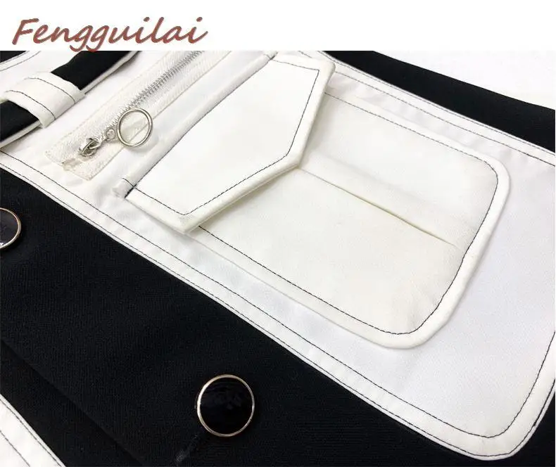 

FENGGUILAI Autumn Winter Woman Blazer Jacket New Design Black-and-white Chic Long Suit Female Casual Coat Long Suit Jacket 2021