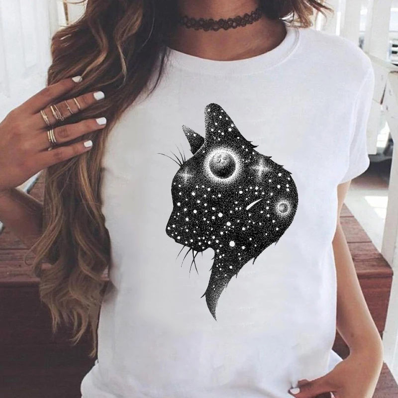 

Women t-shirts Fashion Kiss Cat Summer Short Sleeve Ladies tshirts Female Tee Tops Graphics O-neck streetwear tshirt femme 2021