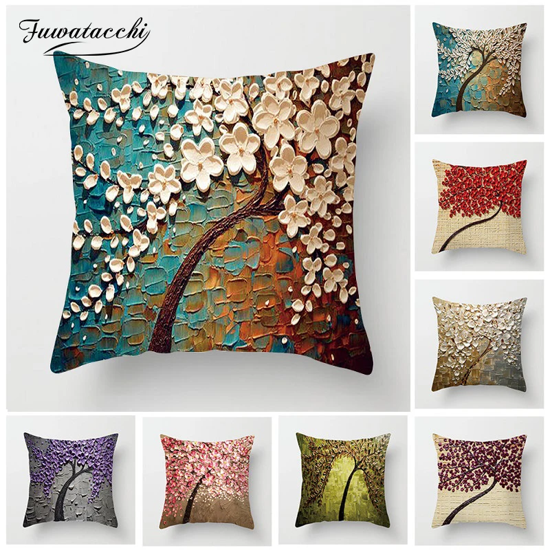 Fuwatacchi винтажные цветочные наволочки роспись Красное Желтое дерево зимнее