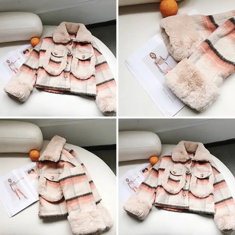 Женское короткое клетчатое шерстяное пальто осенне-зимняя куртка