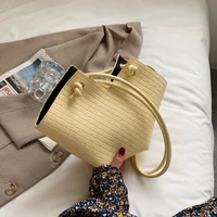 2021 korean fashion shoulder bucket diagonal tote bag simplevegetable basket underarm bag female woven retro portable bucket bag