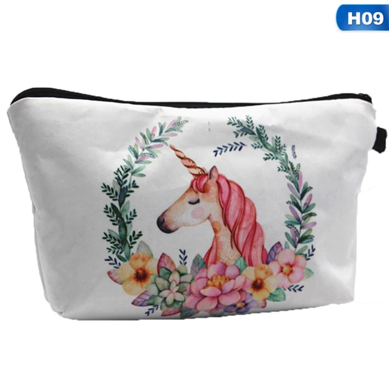 H09 1 шт. Единорог Макияж сумка мультфильм 3D печатных сумка-косметичка на молнии женская косметичка для хранения дорожный Макияж сумка Прямая поставка - Цвет: H09