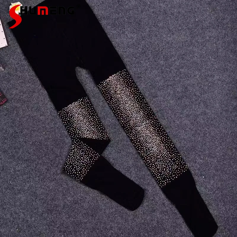 

Женские леггинсы со стразами, черные леггинсы светильник высокой талией, облегающие колготки черного цвета, весна 2022