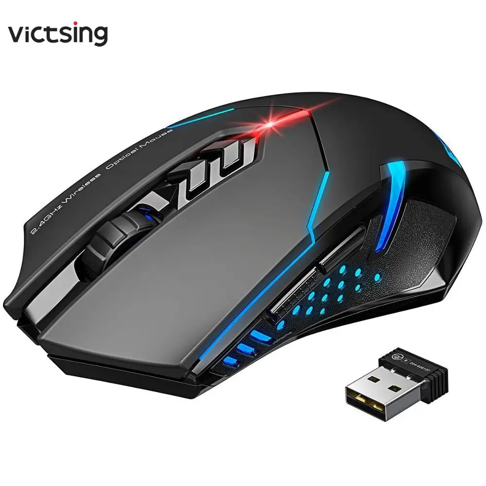 

VicTsing Wireless Gaming Mouse Mice Backlit with Unique Silent Click 2400 DPI Optical Sensor 7 Independently Buttons For PC Game