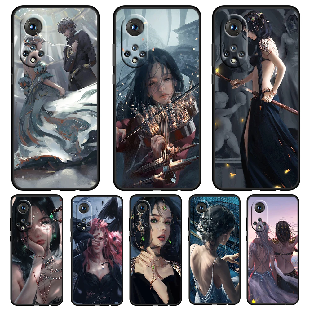 

Princess fantasy girl art For Honor 50 30 V30 View 20 20E X20 Play5 5T Magic3 Pro Plus SE Lite 5G Black Soft TPU Phone Case