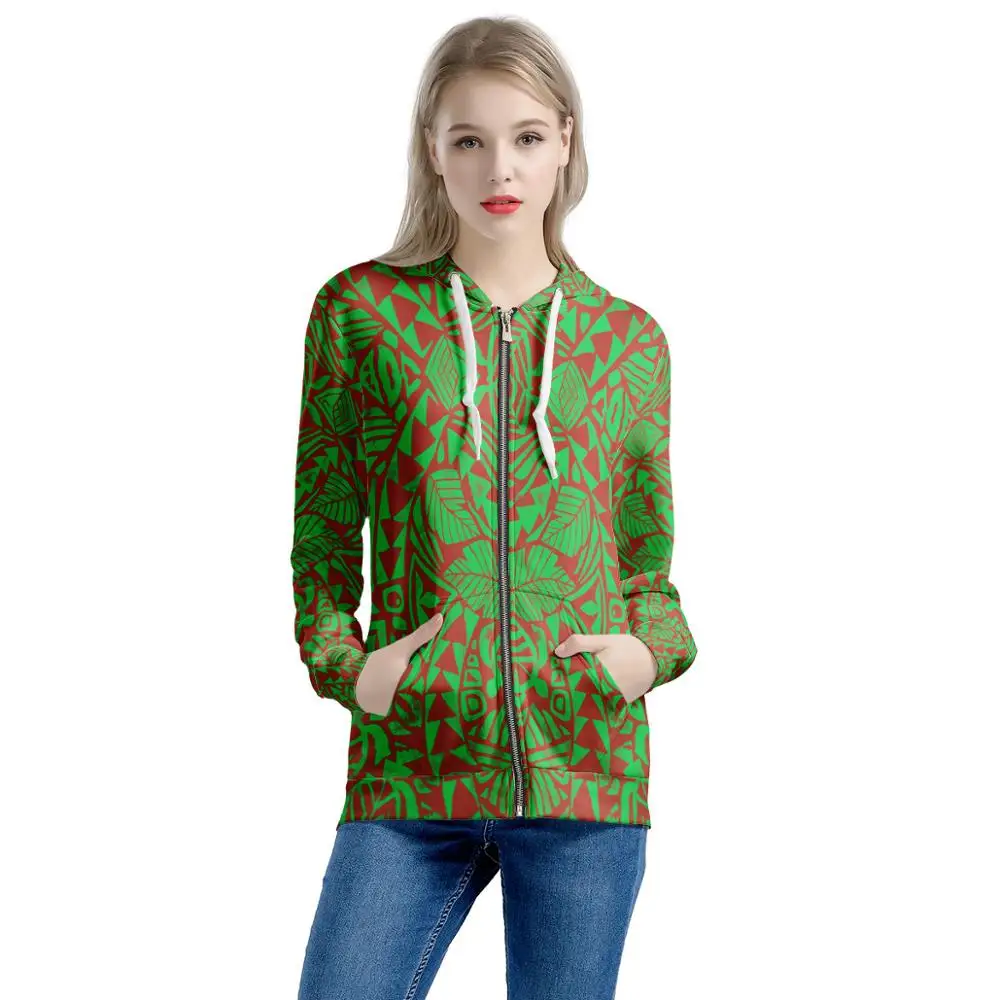 

High-end Fashion Hoodies Polynesian Paisley Style Hawaii Print Casual Long Sleeve Zipper Hoodies Ladies Hoodie Hoodies