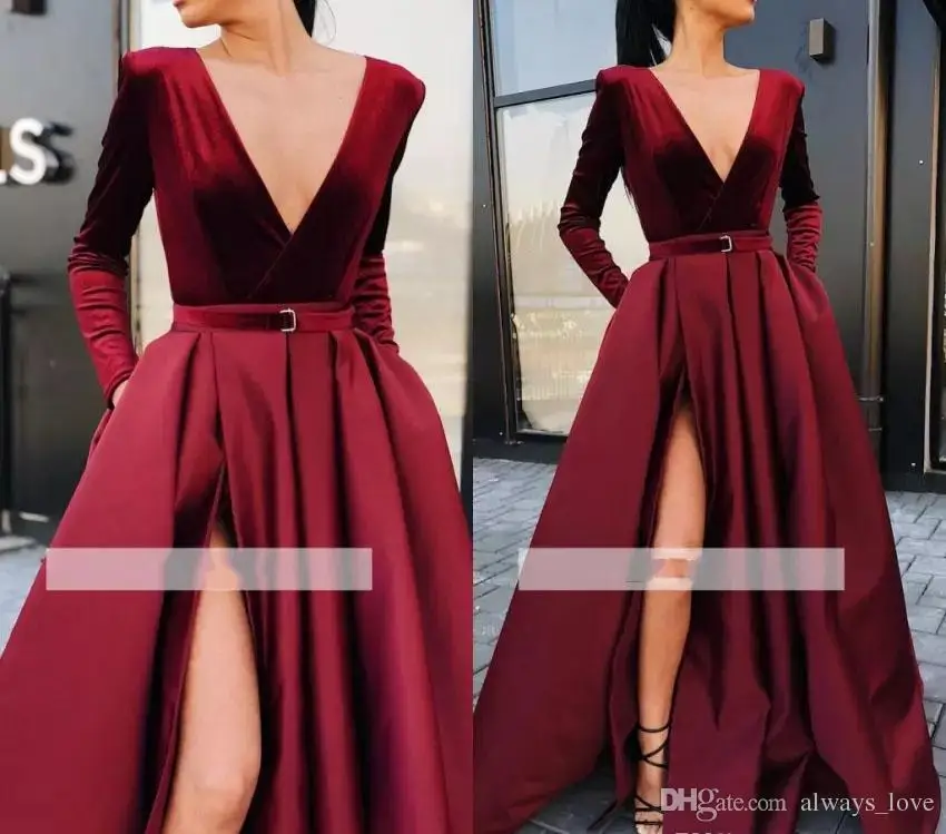 

SuperKimJo Abendkleider Velvet Burgundy Prom Dresses 2021 Deep V Neck Simple Cheap Prom Gown Vestido De Fiesta De Boda