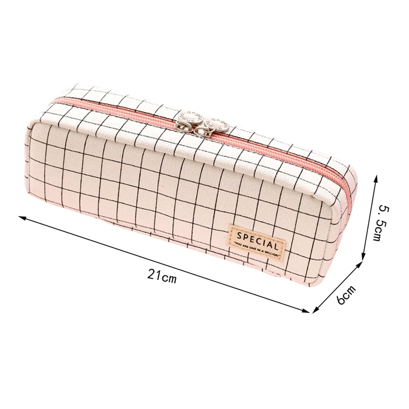 

Japanese Style Simple Pencil Bag Striped Grids Canvas Pencil Case Large Capacity Pen Storage Pouch School Stationery Supplies