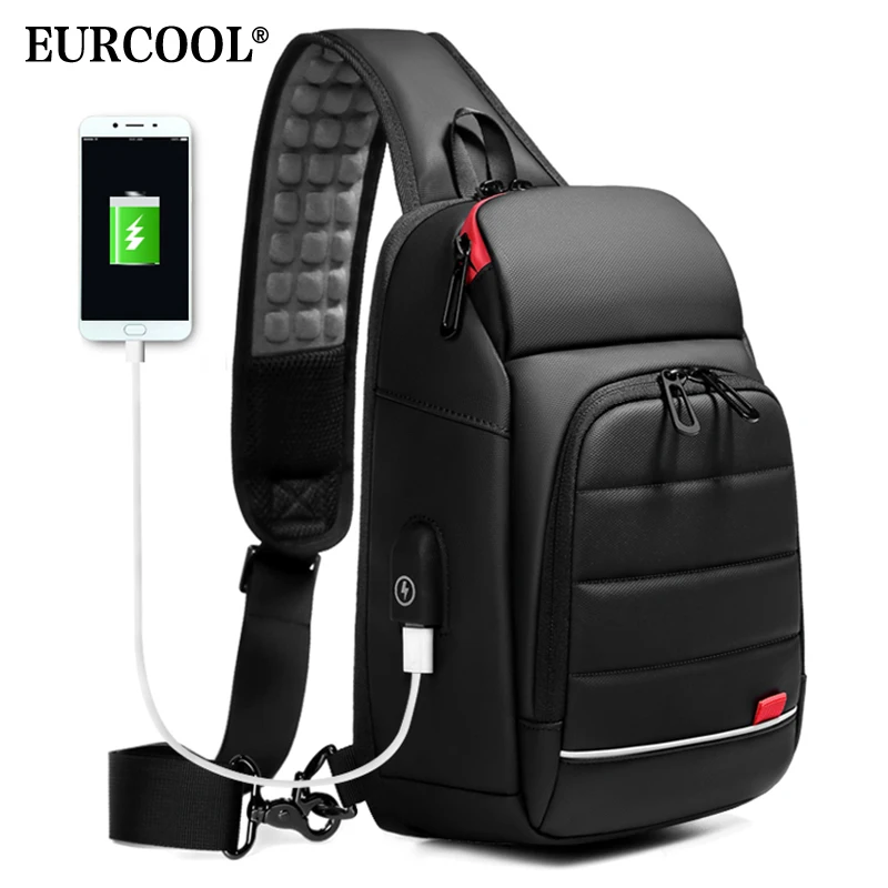 

Men Chest Bag for 9.7" iPad USB Backpack Charging Short Trip Messenger Bags Water Repellent Crossbody Shoulder Bag n1901