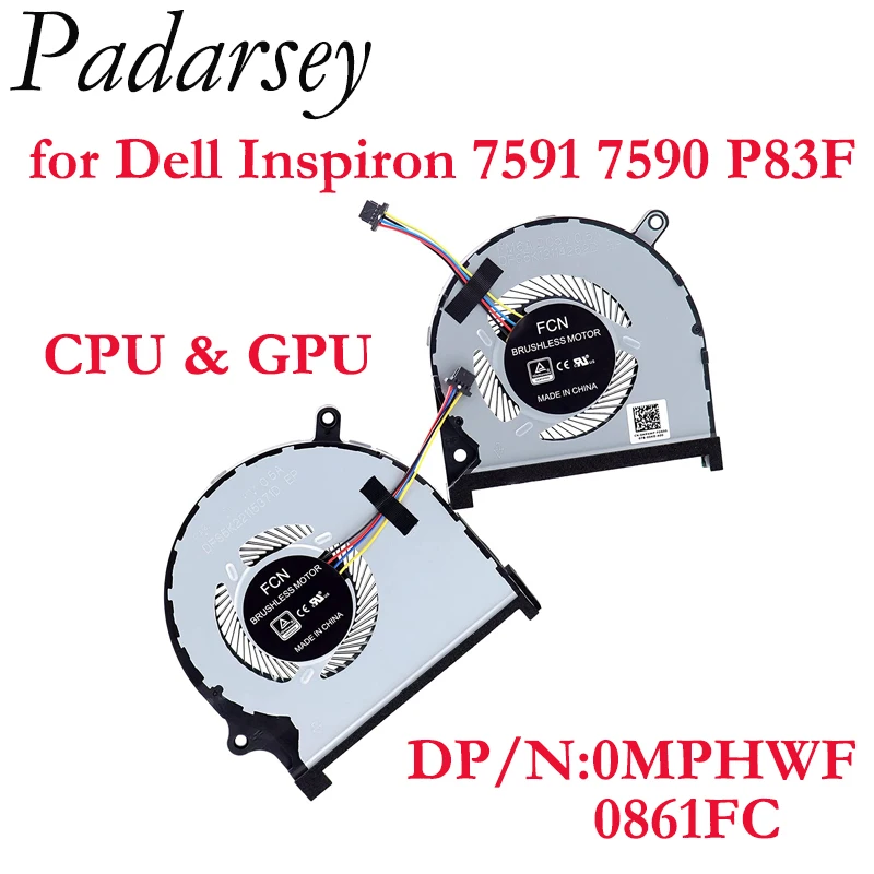 

Pardarsey Brand New Original CPU Cooling Fan MPHWF 0MPHWF w/GPU Fan Cooler Set 861FC 0861FC for Dell Inspiron 7591 7590 P83F