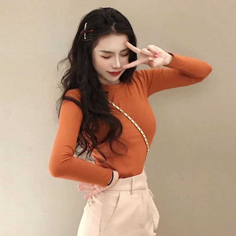 Корейский Hong Kong Стиль женские Модные пикантные однотонные Цвет Круглый шеи для