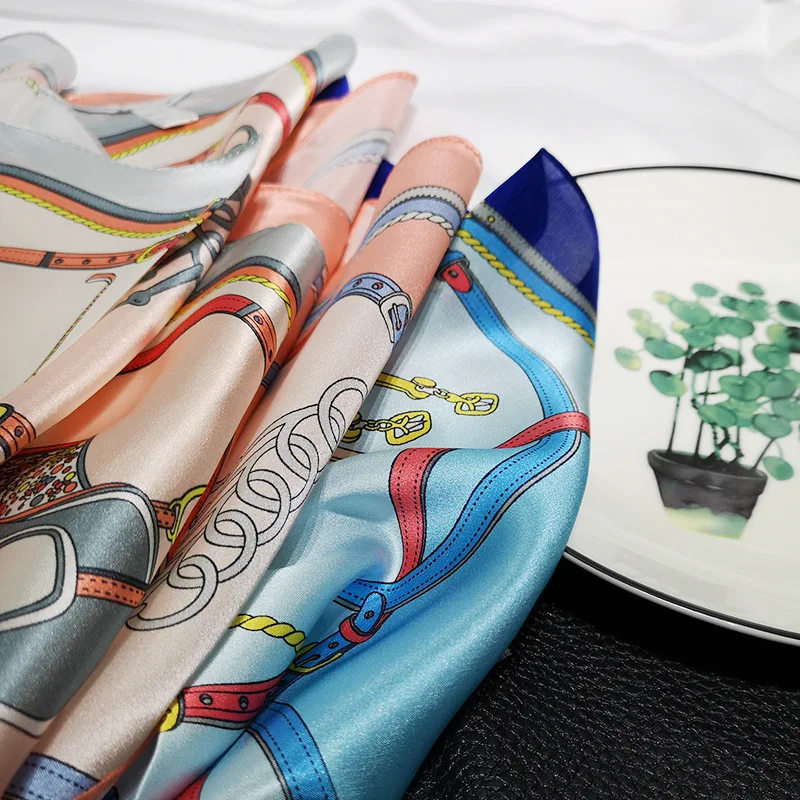 

Brand 100% Pure Silk Scarf Pashmina Women Neck 53cm Square Headband Fashion Neckerchief Scarves Blue Pink Gray Dropshipping