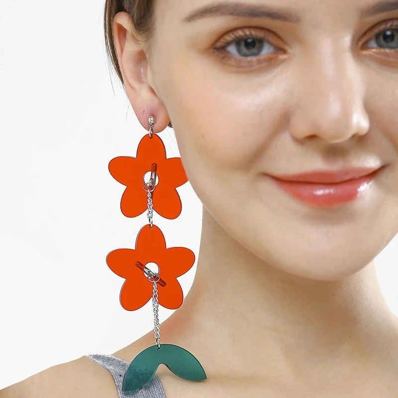 

Women Punk Earrings Flower tassels pearl Pandent Earrings Charm Hip Hop Girls Gift Cute Stud acrylic jewelry Party Earring