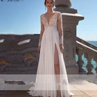 Элегантное женское шифоновое кружевное платье-трапеция с V-образным вырезом и длинным рукавом, простые богемные свадебные платья, платье на заказ, 2021