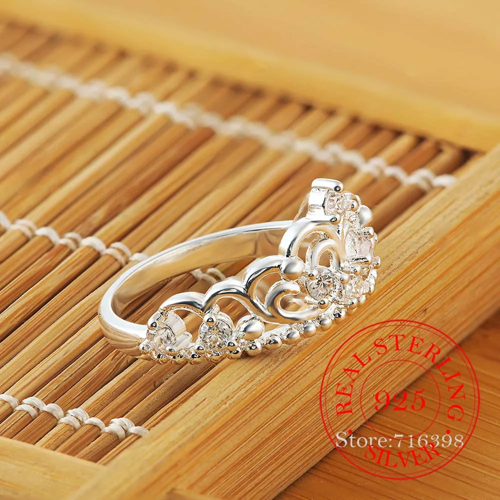 

100% 925 Sterling Silver Jewelry Vintage Luxurious Crystal Crown Wedding Silver Rings for Women Fashion Anel De Prata Bijoux Gif