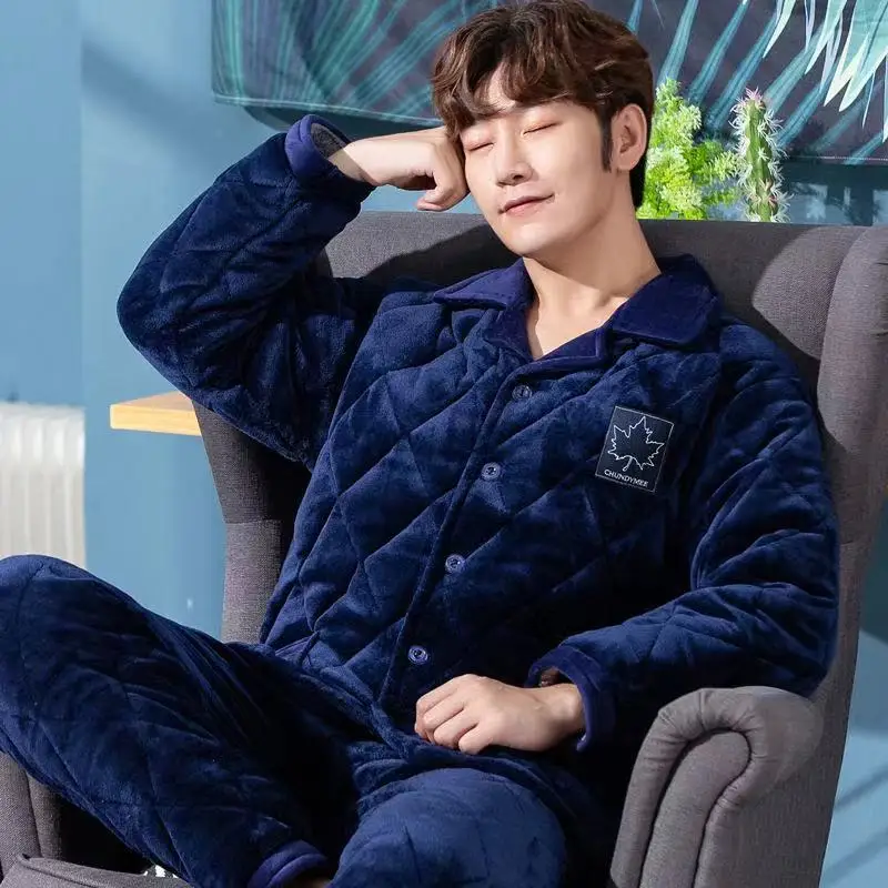 

Winter Coral Velvet Pajamas Sets For Men Thick Warm 2 Piece/Set Home Suit Plus Size Soft Nightwear Homewear Home Clothes