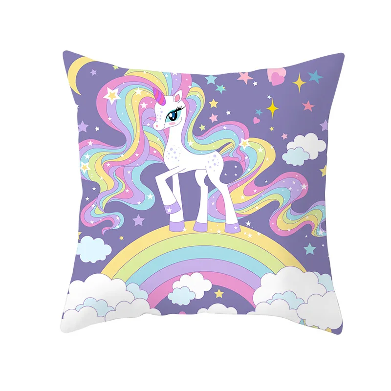 

Household Items Purple Unicorn Pillowcase Cartoon Peach Skin Sofa Cushion Cover Wholesale