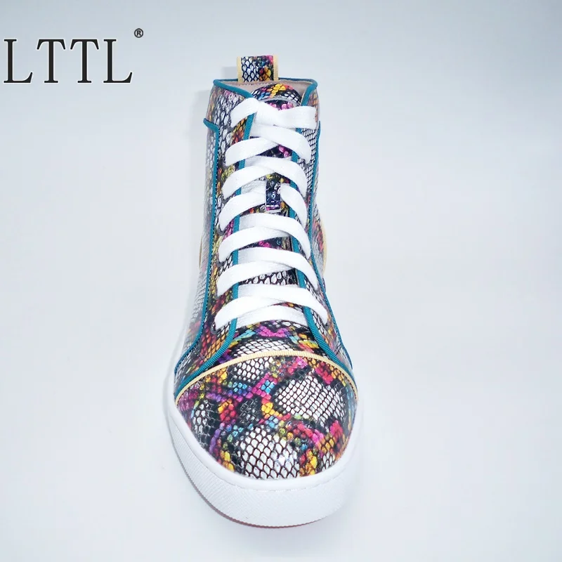 LTTL New Fashion Snakeskin Pattern Leather Shoes Men Handmade Lace-up High Top Sneakers Breathable Casual Autumn Boots | Обувь