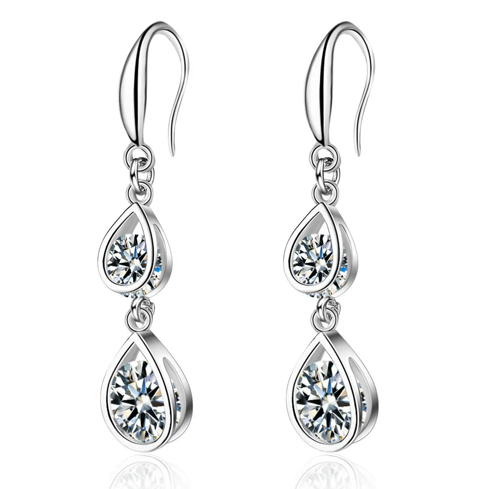 

925 Sterling Silver Elegant Water Drop Shine Cubic Zirconia Ladies Drop Earrings Promotion Jewelry Women New Arrival