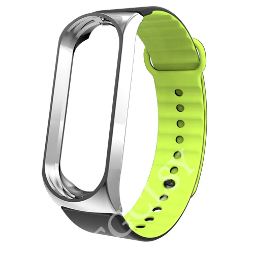 silver blackgreen FGCLSY mi Band 4 3 спортивный ремешок для xiaomi mi band 4 3 силиконовый ремешок на запястье аксессуары браслет металлический слот для xiaomi mi band 4 - Цвет: silver blackgreen