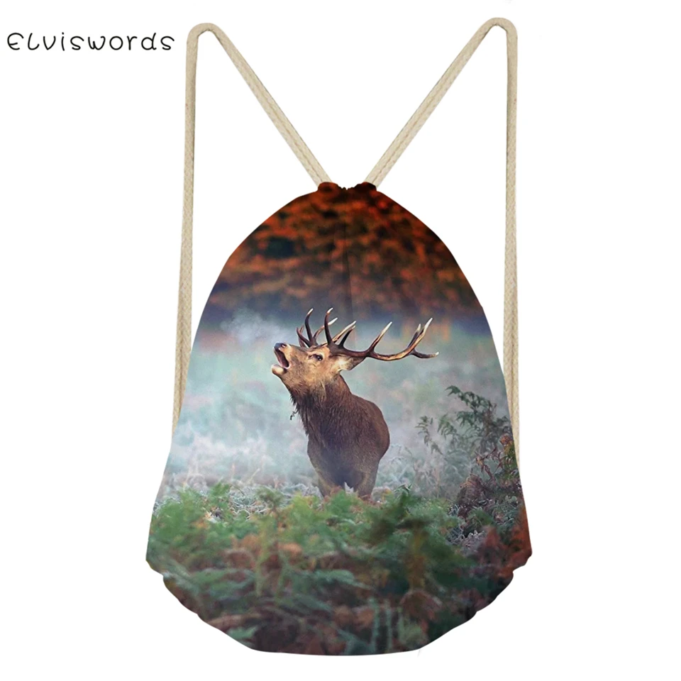 ELVISWORDS Fashion Women's Drawstring Bags Fantasy Deer Pattern Beach Shoes Pockets Boys &amp Girls Mini Travel Organizer | Багаж и